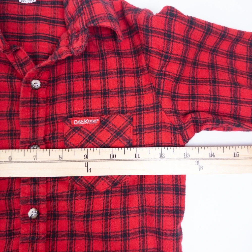 OshKosh B'gosh Flannel Shirt Kids 4 Red Black Plaid Vintage 90s Button Down‎